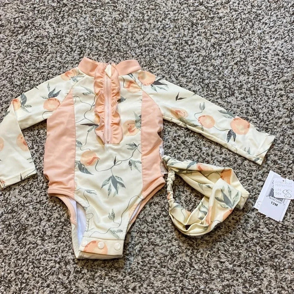 🆕 Jessica Simpson Pastel Floral Rashguard Swimsuit with Matching Headband - Picture 5 of 5